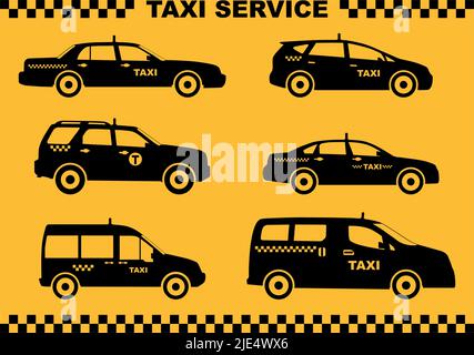 Silhouette Illustration von Taxi-Autos isoliert auf gelbem Hintergrund Stock Vektor