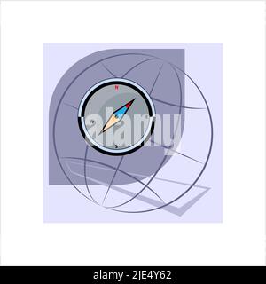 Kompass-Symbol, Magnetischer Kompass Zeigt Auf Magnetischen Nordpol Vektor-Kunst Illustration Stock Vektor