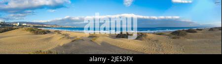 Panorama-Strand von Cran Canaria, Puerto de Mogan, Spanien Stockfoto
