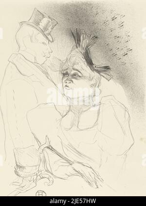 Porträt des Sängers Marcelle Lender und Komikers Louis Bouchenez vom Baron während der Performance Mademoiselle Lender et Baron, Druckerei: Henri de Toulouse-Lautrec, (auf Objekt erwähnt), Drucker: Edward Ancourt, 3-Dez-1893 und/oder 1893, Papier, H 320 mm × B 235 mm Stockfoto