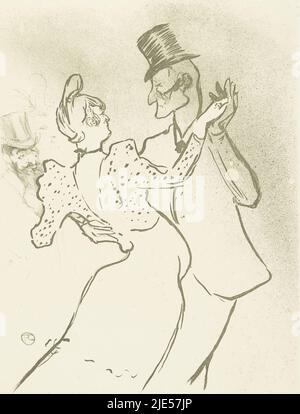 Die Tänzerin Louise Weber, bekannt als La Goulue, tanzt mit Jacques Renaudin, bekannt als Valentin Le Désossé im Moulin Rouge. Im Hintergrund als Zuschauer wahrscheinlich ein Selbstporträt von Toulouse-Lautrec, der Tänzerin La Goulue und Valentin Le Désossé, die im Moulin Rouge tanzt., Druckerei: Henri de Toulouse-Lautrec, (auf Objekt erwähnt), Verleger: Edouard Kleinmann, (auf Objekt erwähnt), 1894, Papier, H 314 mm × B 257 mm Stockfoto