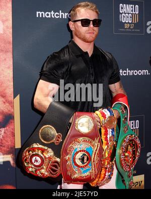 Hollywood, Kalifornien, USA. 24.. Juni 2022. Canelo Alvarez und Gennadiy Golovkin werden am 17. September 2022 für die unangefochtene Super Middleweight Championship zum dritten Mal antreten. (Bild: © Alexander G. Seyum/Pacific Press via ZUMA Press Wire) Stockfoto