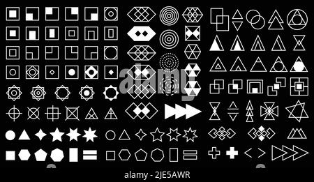 Sammlung von Brutalismus einfache geometrische Form Elemente. Eine Reihe verschiedener Säurebasis-Formen und Texturen für Vorlagen. Moderner memphis-Stil. Digital Stock Vektor