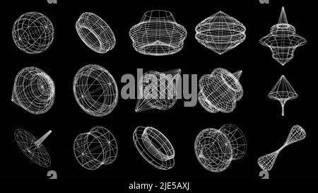 Set von abstrakten geometrischen Technologieelementen im Cyberpunk-Stil. Retro Vintage Kollektion 3D virtuelles digitales Design. Textur 80s vr. Futuristisch Stock Vektor