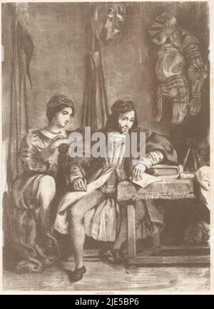Götz von Berlichingen schreibt seine Erinnerungen an Goetz de Berlichingen écrivant ses mémoires Götz von Berlichingen (Serientitel) Goetz de Berlichingen (Serientitel), Druckerei: Eugène Delacroix, Drucker: Victor Jacques Bertauts, (Objektbezeichnung), Paris, 1836 - 1843, Papier, H 364 mm × B 253 mm Stockfoto