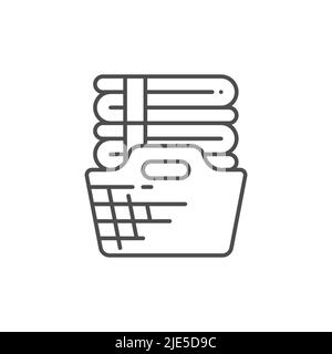 Korb mit gefalteten Handtüchern Linie Symbol. Linear Stil Zeichen für mobile Konzept und Web-Design. Vektorsymbol für den Umriss von Wäsche und sauberen Handtüchern. Symbol, Logo illus Stock Vektor