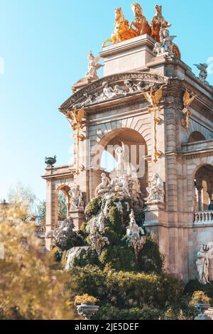 Cascada del Parque de la Ciudadela. Nahaufnahme eines Denkmals im beliebten Ciutadella Park in Barcelona Stockfoto