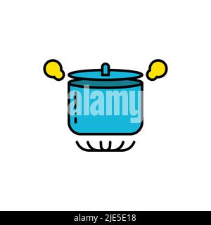 Kochender Topf auf Gasherd Vektor-Symbol. Gefüllte Farbe flaches Zeichen für mobile Konzept und Web-Design. Farbsymbol mit kochendem Topf. Symbol, Logo illus Stock Vektor