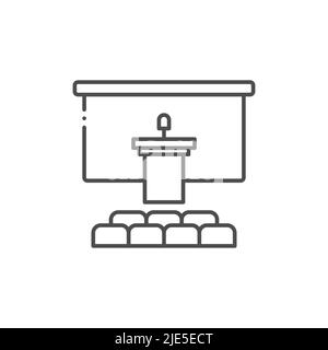 Symbol für Konferenzraum, Linien- und Volltonversion, Umriss und gefülltes Vektorzeichen, lineares und vollständiges Piktogramm, isoliert auf Weiß. Lautsprecherpodium-Symbol, Logo Stock Vektor