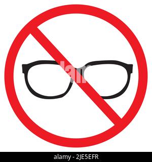 Kein Brillenschild auf weißem Hintergrund. Beschränkungssymbol. Verbotsschild für Brillen. Flacher Stil. Stockfoto
