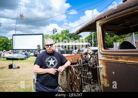 VEREINIGTES KÖNIGREICH. 25.. Juni 2022. VEREINIGTES KÖNIGREICH. Samstag, 25. Juni 2022. Mark Kermode fotografiert in Cineramageddon während des Glastonbury Festival Worthy Farm . Bild nach Kredit: Julie Edwards/Alamy Live News Stockfoto