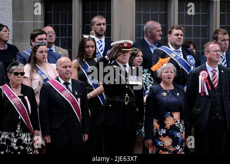 Peebles, Großbritannien. 25.. Juni 2022. Peebles, Großbritannien - 25. Juni: Peebles Beltane - Red Letter Day Peebles Beltane Festival. Lt. Col. Peter Kemp. Kredit: Rob Gray/Alamy Live Nachrichten Stockfoto