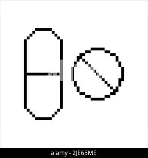 Capsule Pills Icon Pixel Art, Pixelige Form Vektor Art Illustration Stock Vektor