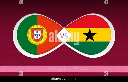 Portugal gegen Ghana im Fußballwettbewerb, Gruppe A. gegen Icon im Fußballhintergrund. Vektorgrafik. Stock Vektor