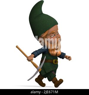 3D-Illustration eines niedlichen und lustigen Cartoon-Gartenzwerg. Isoliertes Rendering-Objekt Stockfoto