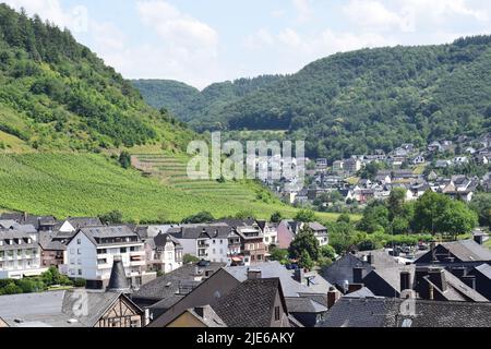 Blick über Cochem an der Mosel vom Klosterhügel aus Stockfoto