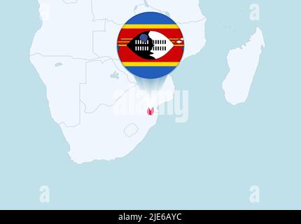 Afrika mit ausgewählter Swasiland-Karte und Swasiland-Flaggensymbol. Vektorkarte und Flagge. Stock Vektor