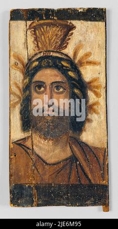 Serapis eine griechisch-ägyptische Gottheit, gemalt 100-200AD in Tempera auf einer ägyptischen Feigenholz-Türscheibe. Stockfoto