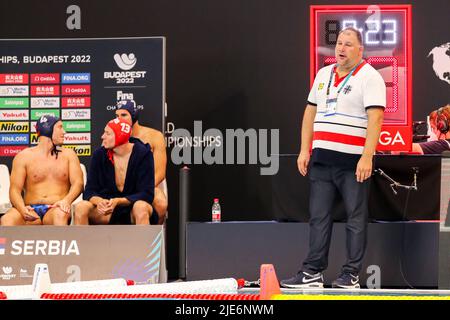 SZEGED, UNGARN - 25. JUNI: Cheftrainer Dejan Savic aus Serbien während der FINA World Championships Budapest 2022 Spiel zwischen Kasachstan und Serbien am 25. Juni 2022 in Szeged, Ungarn (Foto: Albert ten Hove/Orange Picics) Stockfoto