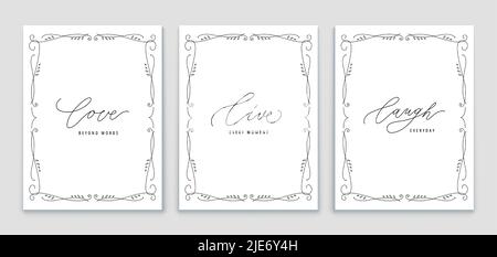 Live Laugh Love Frames Kollektion. Handgezeichnete Beschriftungsposter mit Liebe über Worte hinaus, leben jeden Moment und lachen Text. Positive Motivationsvektor Stock Vektor