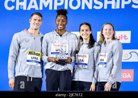 Budapest, Ungarn. 25.. Juni 2022. USA Vereinigte Staaten von Amerika Bester Team Schwimmen FINA 19. World Championships Budapest 2022 Budapest, Duna Arena 25/06/22 Foto Andrea Staccioli/Deepbluemedia/Insidefoto Kredit: Insidefoto srl/Alamy Live News Stockfoto