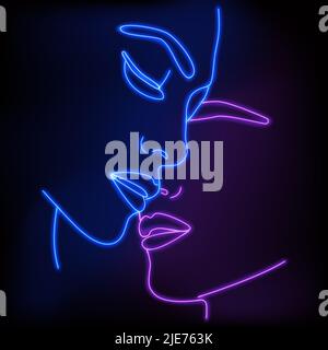 25 Ein Kuss. Teilflächen sind eine Linie. Kontinuierliche lineare Zeichnung ist modisch minimalistisch Stock Vektor