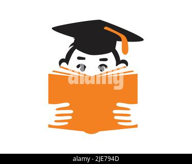 Student oder Absolvent mit Geste des Lesebuches Stock Vektor