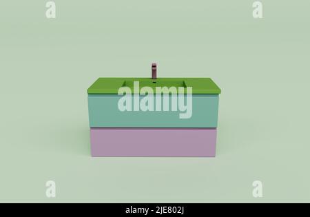 3D Rendering von Becken isoliert auf Pastell Hintergrund, 3D Hintergrund minimale Szene Stockfoto