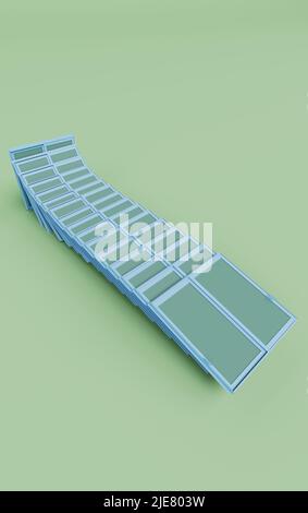 3D Rendering des Fensterstapels isoliert auf Pastell-Hintergrund, 3D Hintergrund minimale Szene Stockfoto