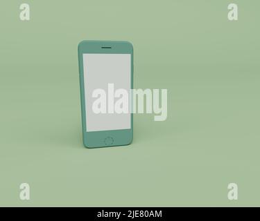 3D Rendering des Mobiltelefons isoliert auf Pastell-Hintergrund, 3D Hintergrund minimale Szene für Mockup Stockfoto
