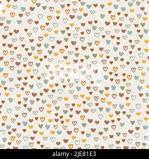 Nahtloses Musterdesign mit bunten Herzen im Boho-Stil. Vektor romantischen Hintergrund. Ideal für Stoff, Textilien und Bekleidung Stock Vektor