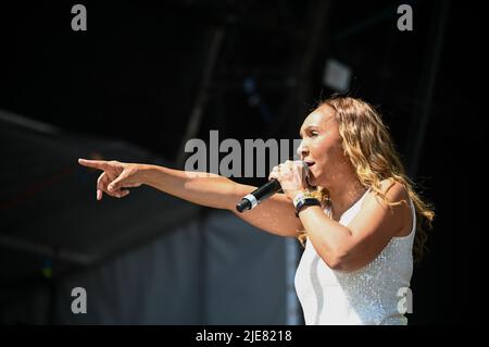 25. Juni 2022, Leeds, South Yorkshire, USA: Rozalla , Auftritt beim Lets Rock Leeds 80s Festival , Großbritannien , 25.06.2022 (Bildquelle: © Robin Burns/ZUMA Press Wire) Stockfoto