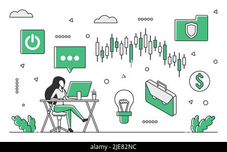 Online-Aktienmarkt. Krypto-Handel, digitaler Finanzhandel, digitale Geldbörse Vektor Monocolor Illustration Stock Vektor