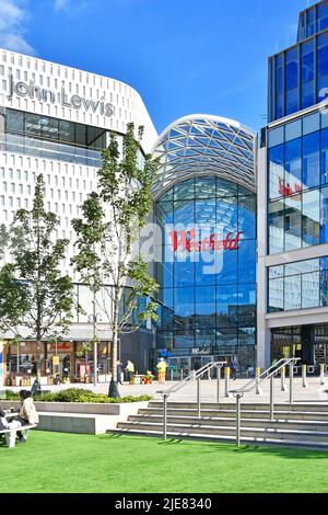 Außenansicht des neuen Kaufhauses John Lewis Erweiterung des bestehenden Einkaufszentrums Shepherds Bush White City Westfield London England Großbritannien Stockfoto