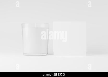 Kerzenglas mit Box Verpackung 3D Rendering White Blank Mockup Stockfoto