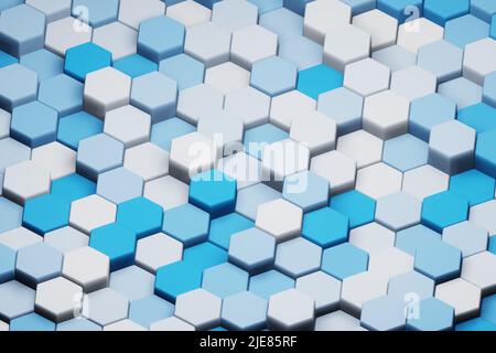 Wunderschöne abstrakte blaue Sechsecke. 3D Rendering-Illustration. Hintergrundmuster für Design. Stockfoto