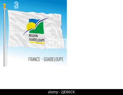 Guadeloupe offizielle regionale Flagge und Wappen, mittelamerika, Vektorgrafik Stock Vektor