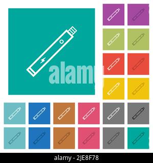 Elektronische Zigarette umreißen mehrfarbige flache Symbole auf einfachen quadratischen Hintergründen. Weiße und dunklere Symbolvarianten für den Hover- oder aktiven Effekt Stock Vektor