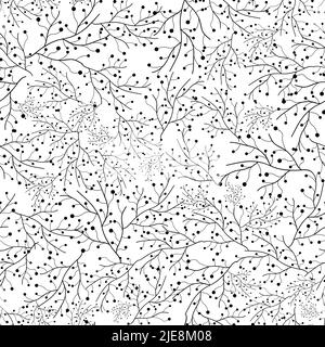 Schwarze Zweige Silhouette auf weißem Hintergrund. Herbstliche Linienbäume. Vektor nahtlose abstrakte Wiederholung Muster Hintergrund. Strukturiert Stock Vektor