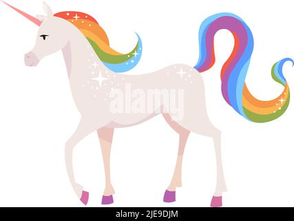 Unicorn-Symbol. Magische Märchenfigur mit Regenbogenschwanz Stock Vektor