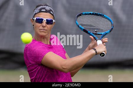 Die Belgierin Kirsten Flipkens, aufgenommen während des Wimbledon Grand Slam Tennisturniers 2022 im All England Tennis Club, im Südwesten Londons, Großbritannien, Sonntag, 26. Juni 2022. BELGA FOTO BENOIT DOPPAGNE Stockfoto