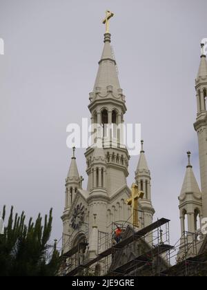 Heilige Peter und Paul Kirche, San Francisco, unter Gerüsten im Mai 2011 Stockfoto