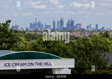 London, Großbritannien, 26.. Juni 2022: Die Sonne scheint über der Skyline von London. Kredit: Frank Molter/Alamy Live Nachrichten Stockfoto