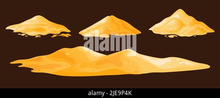 Sandhaufen in Cartoon, Sanddüne in der Wüste oder am Strand. Haufen Baumaterial. Vektorgrafik Stock Vektor