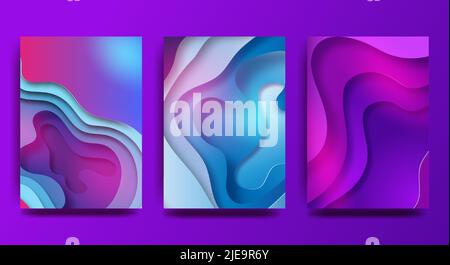 A4 abstrakte farbige 3D Papier Illustration Set. Kontrastierende Farben. Helle Farbverläufe. Vektor-Design-Layout für Präsentationsbanner, Flyer, Poster Stock Vektor