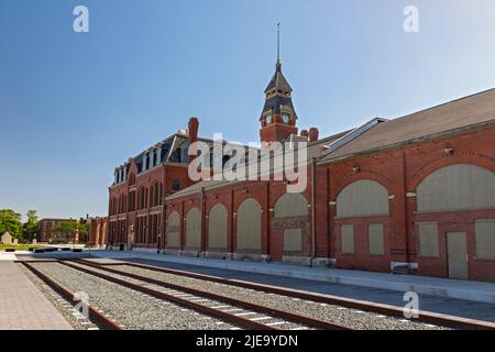 Chicago, Illinois - das Verwaltungsgebäude, heute das Besucherzentrum des National Park Service, am Pullman National Monument. Es ist der Ort eines Compas Stockfoto