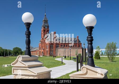 Chicago, Illinois - das Verwaltungsgebäude, heute das Besucherzentrum des National Park Service im Pullman National Monument. Es ist der Ort eines Compas Stockfoto