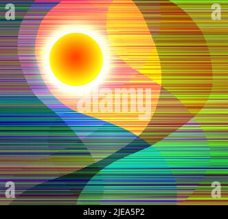 Abstrakter Sonnenuntergang oder Sonnenaufgang. 3D Rendern Stockfoto