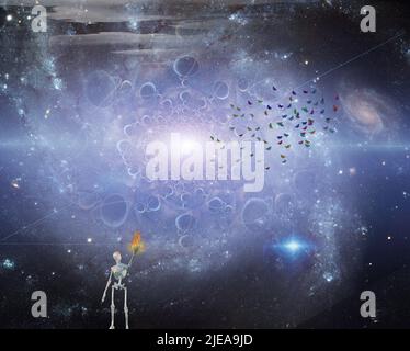 Sci Fi Art. Alien bringt Feuer in das Universum. 3D Rendern Stockfoto