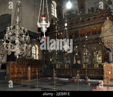 Die Geburtsbasilika ist eine Basilika von Bethlehem, die an dem Ort errichtet wurde, an dem die Tradition an die Geburt Jesu erinnert. Stockfoto